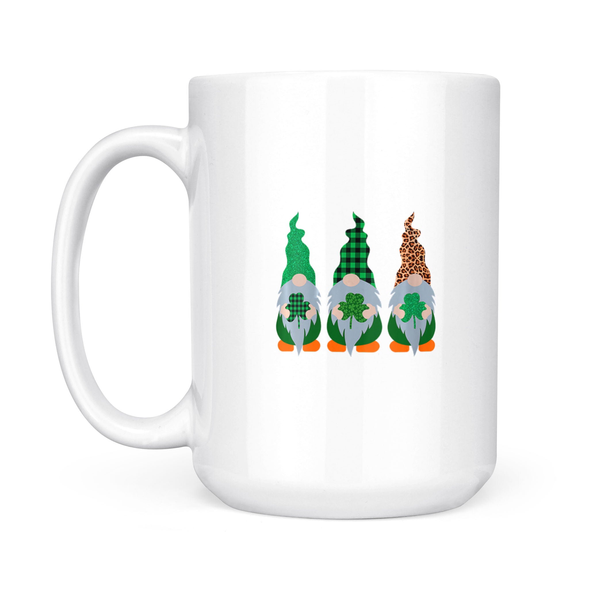 Saint Patrick’s Day Gnomes Leopard Plaid Pattern – White Mug