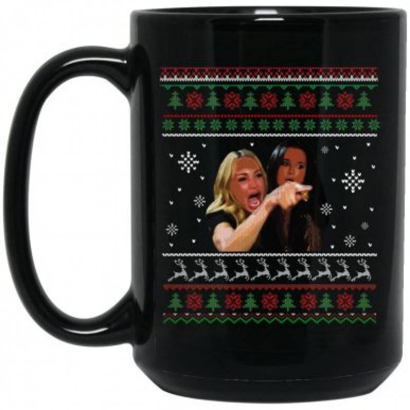 Woman Yelling at a Cat Ugly Christmas Sweater Meme Design  Mug