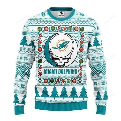 Miami Dolphins Grateful Dead Christmas All Over Print Ugly Sweater