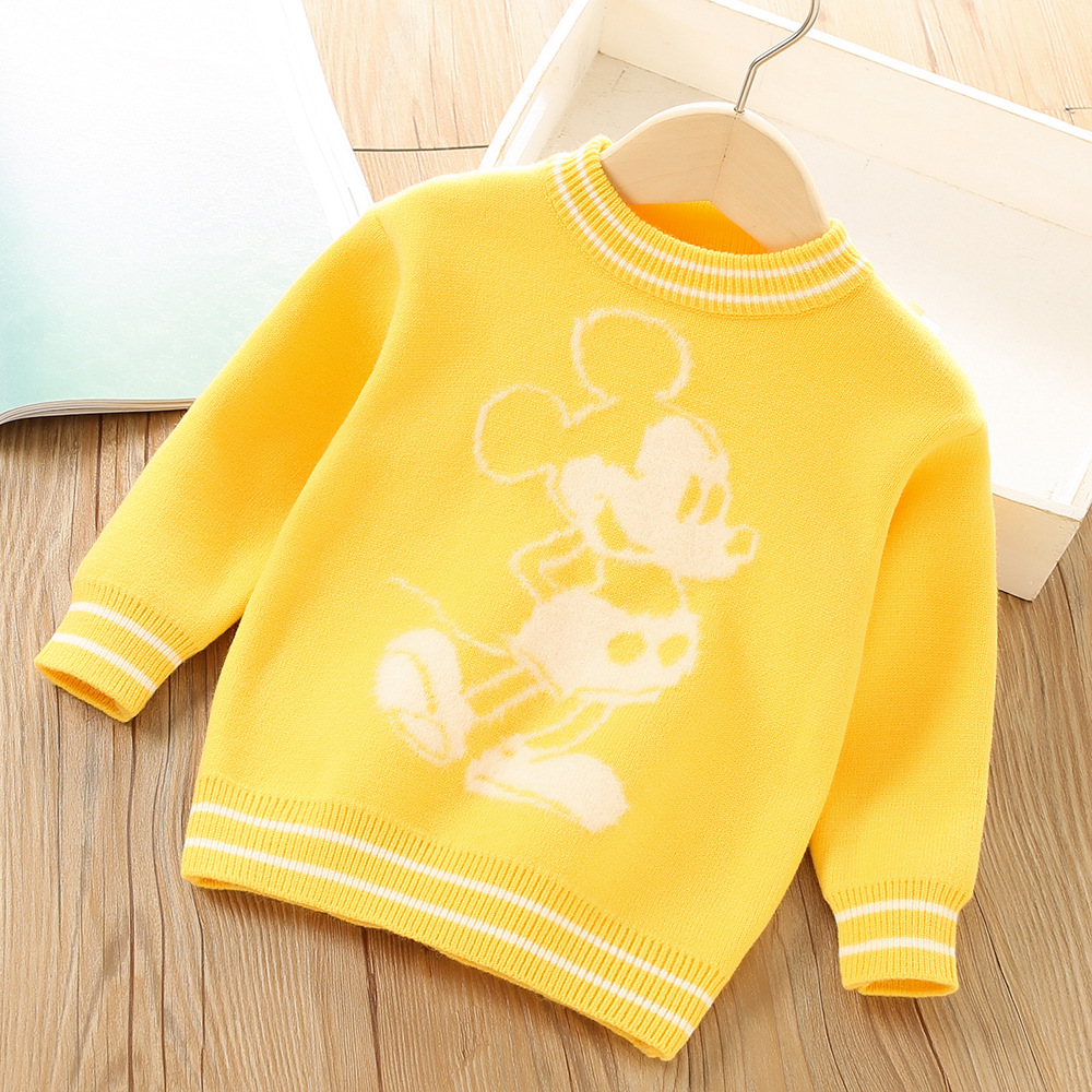 Children’s Sweater Autumn Winter New Lovely Contracted Cartoon Mouse Knitted One Body Velvet Thickened Sweater alx