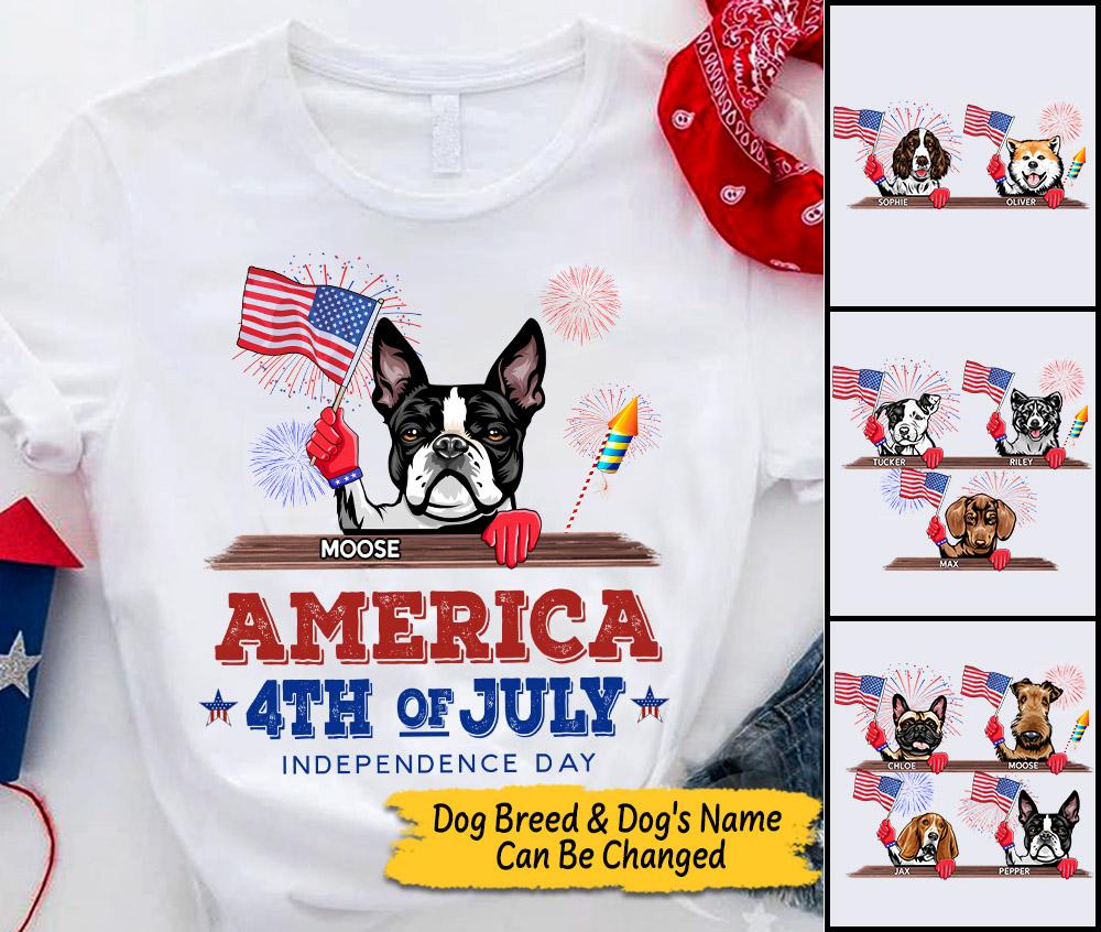 Personalized Dog Breed And Dog’S Name Custom Shirt Dog Independence America 4Th Of July Independence Day Shirt