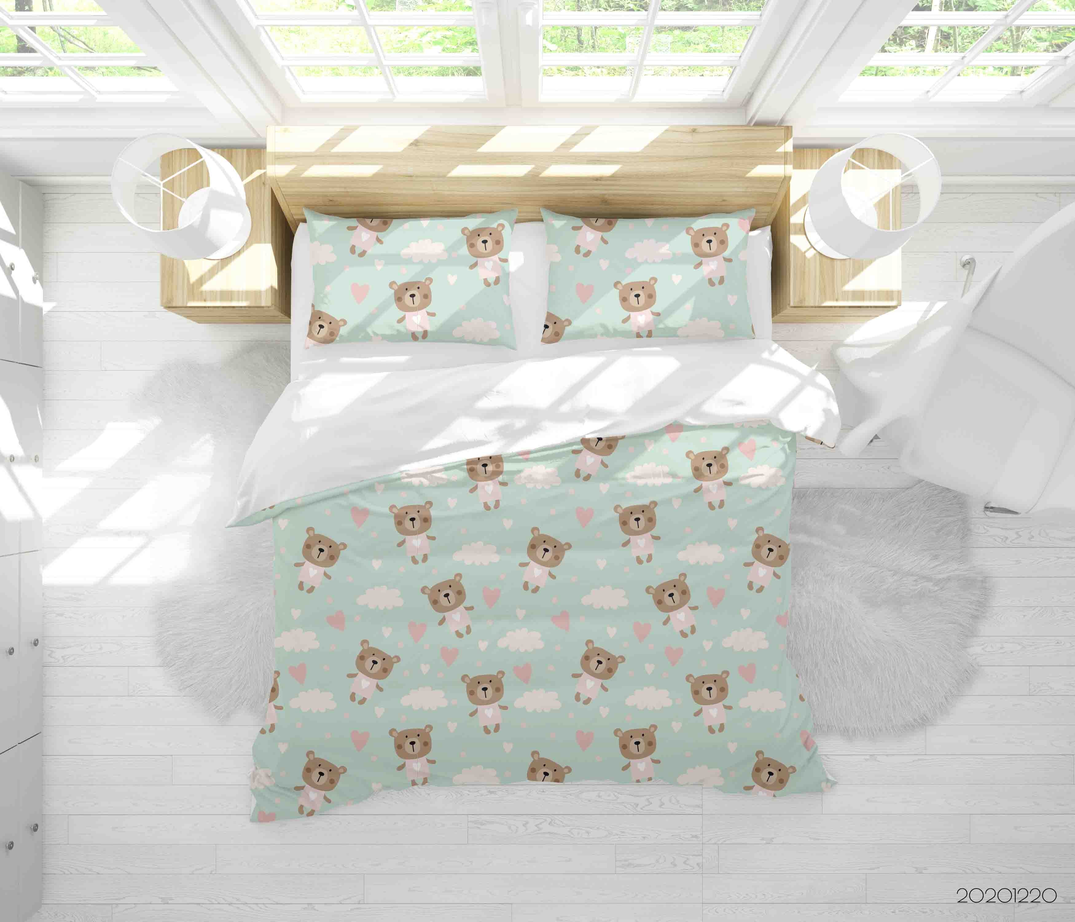 3D Hand Drawn Animal Bear Cloud Quilt Cover Set Bedding Set Duvet Cover Pillowcases 38