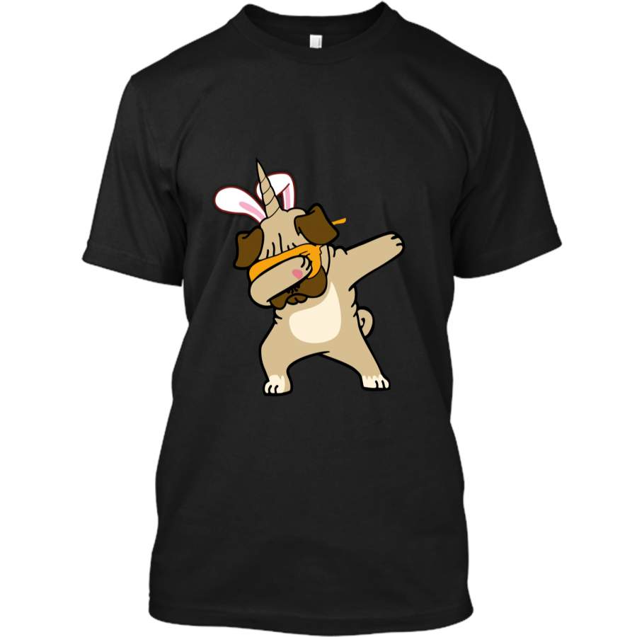 Easter Bunny Dabbing Pug Dog Pugicorn Tshirt Unicorn Tee Custom Ultra Cotton