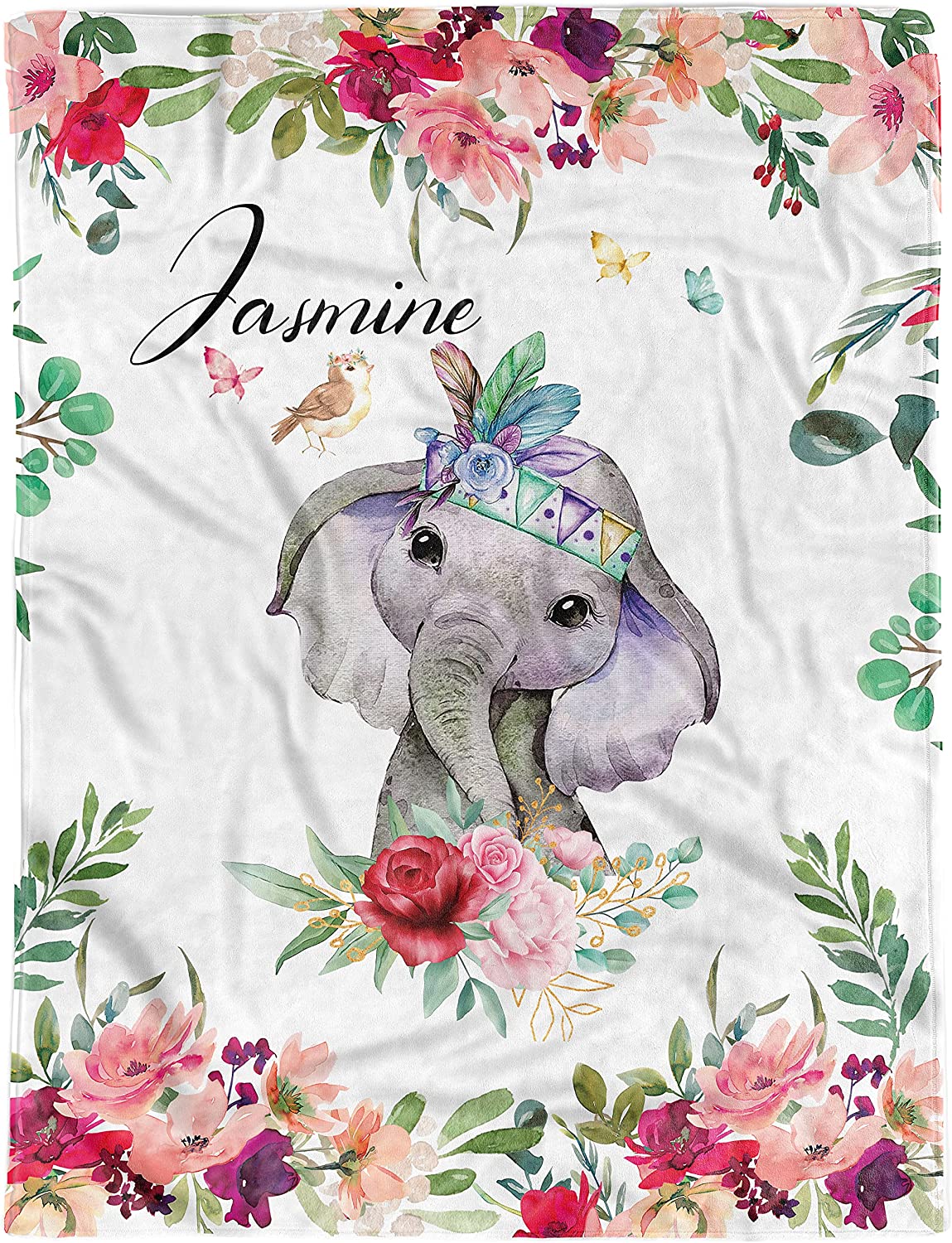 Personalized Baby Blanket, Baby Blanket With Name, Blankets For Kids Elephant Baby Blanket Floral Blanket