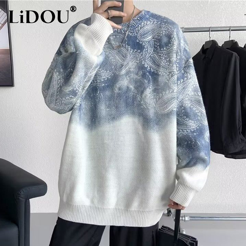 Autumn Winter Japanese Style Y2K Keep Warm Print Sweaters Man Fashion Loose Casual Male Pullover Hip Hop Chic Streetwear Clothes alx