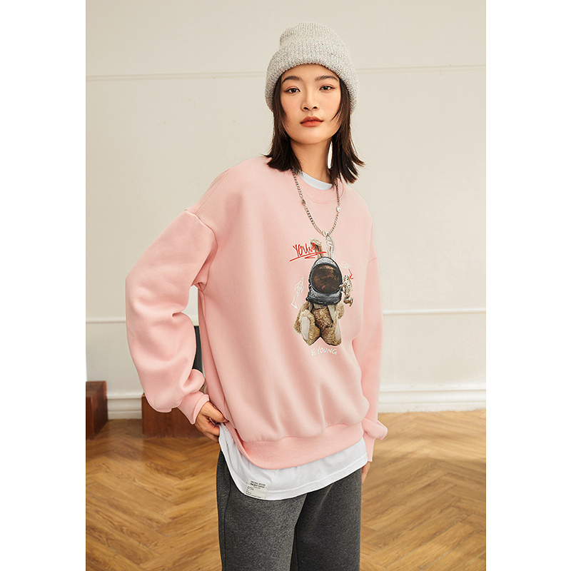 Toyouth Women Sweatshirts Spring Winter O Neck Loose Pullovers Fake Two Piece Rabbit Print Cotton lined Chic Casual Hoodies alx