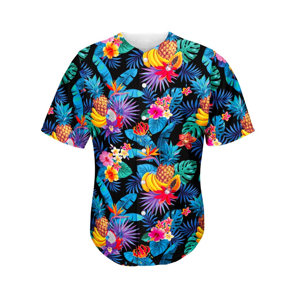 Turquoise Hawaii Fruits Pattern Print Baseball Jersey Ha85122