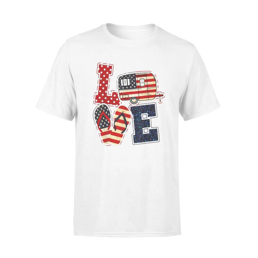 4th of July flip flop camper Shirts Love camping USA flag Shirt – Standard T-shirt