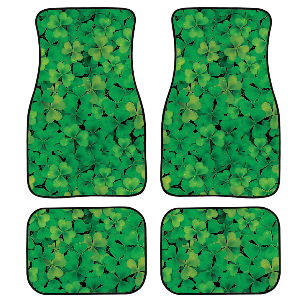 Green Shamrock Leaf Pattern Print Front And Back Car Floor Mats, Front Car Mat