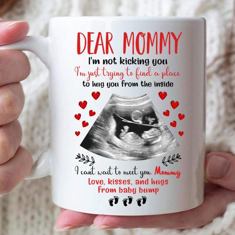 Personalized Love, Kisses, And Hugs Mug, Custom Sonogram Photo Gift For New Mom