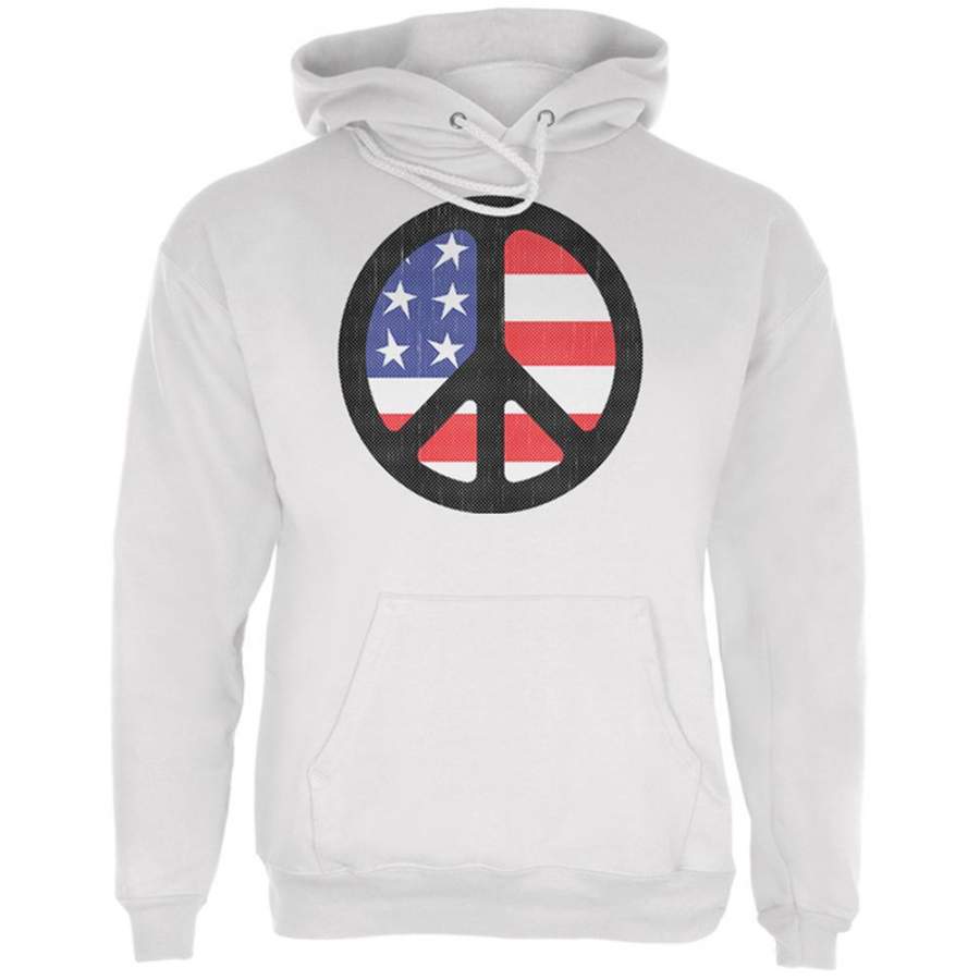 4th of July American Flag Peace Sign Distressed Halftone Mens Hoodie