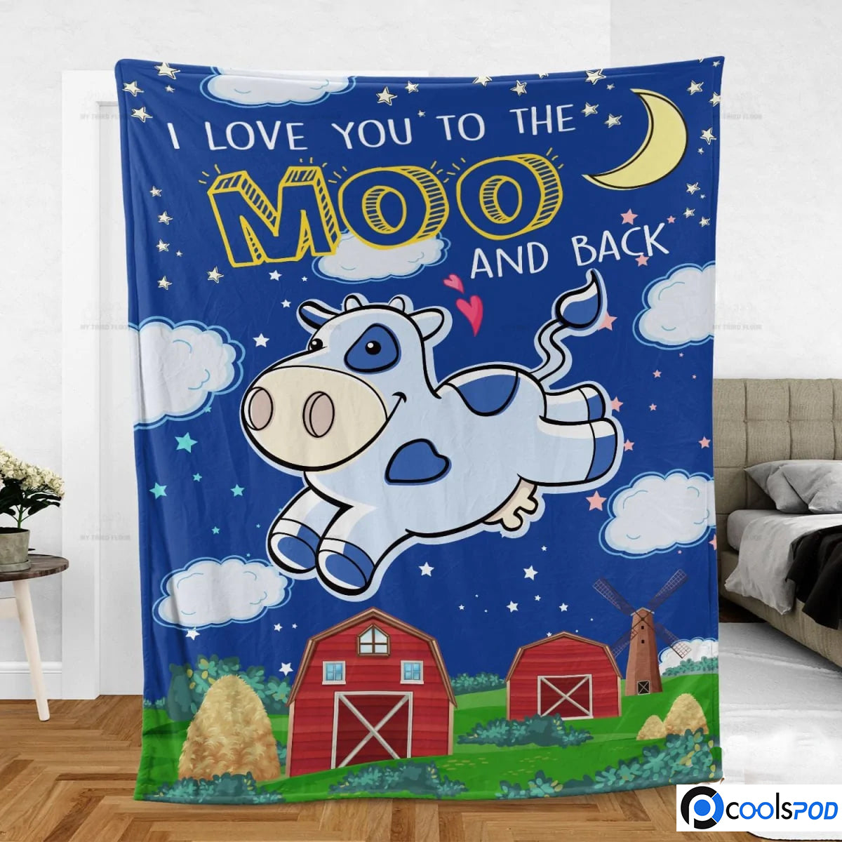 Baby Fleece Sherpa Blanket, I Love You To The Moo And Back Premium Blankets, Gift For Son Daughter Soft Cozy Blanket