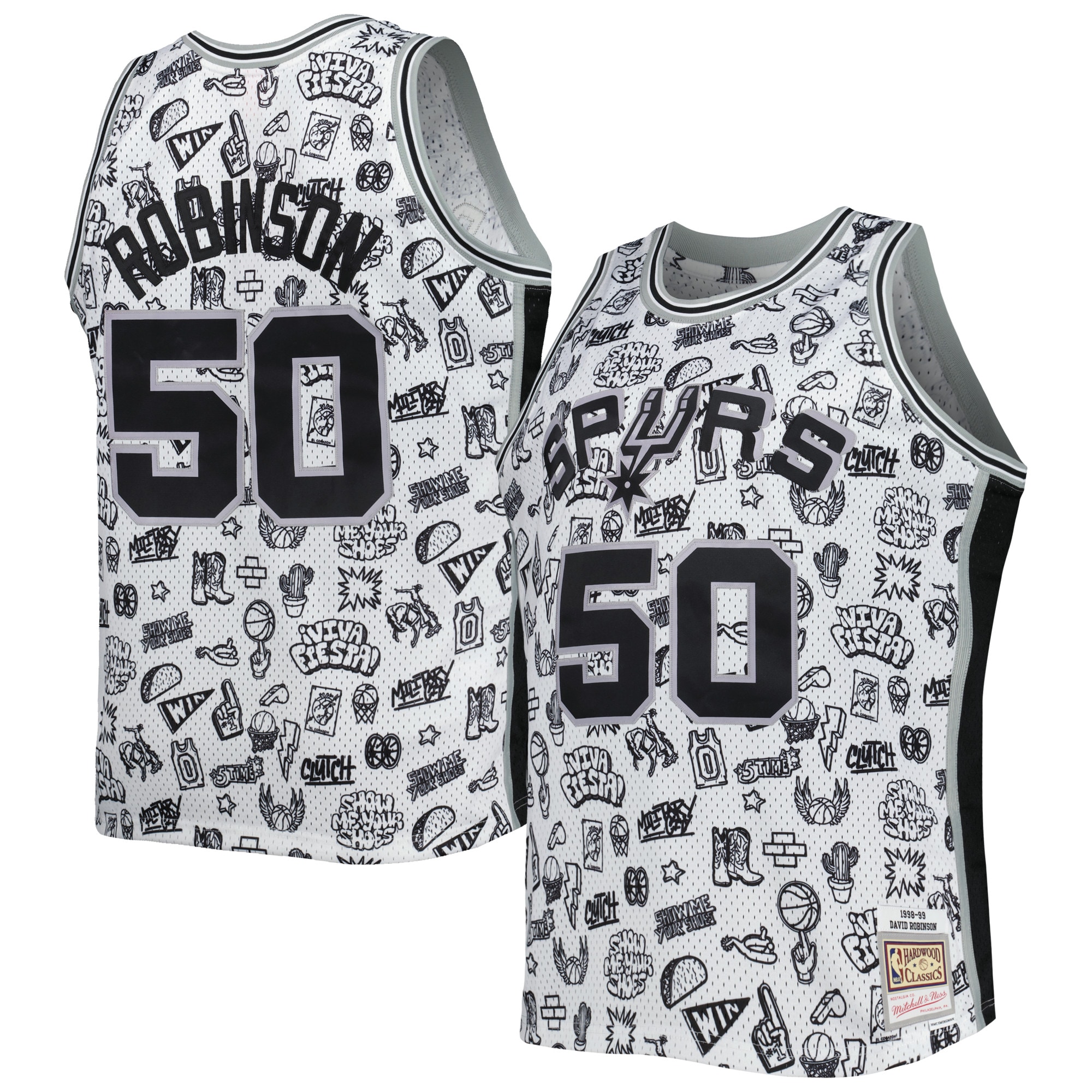 David Robinson San Antonio Spurs Mitchell & Ness 1998/99 Hardwood Classics Doodle Swingman Player Jersey – White