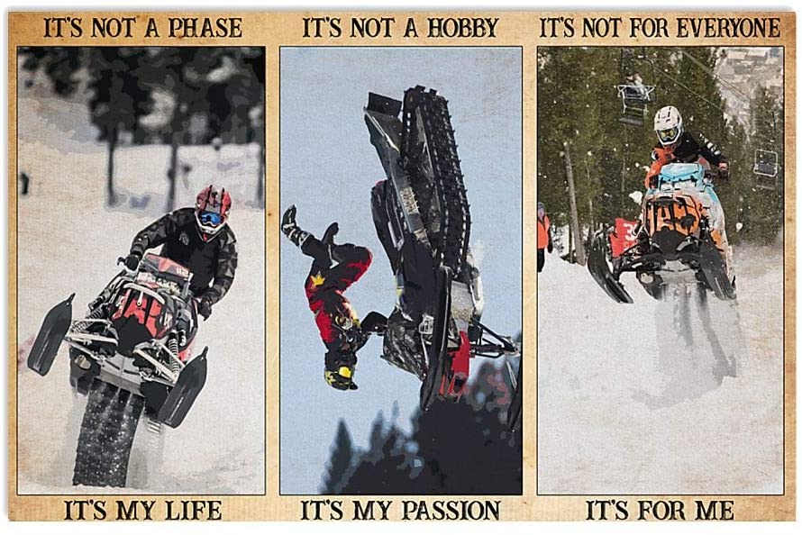 Vintage Snowmobile – Not A Phase Not A Hobby It’S My Life Poster Art Print      Home Decor Gift For Men Women Family Friend On Birthday Xmas