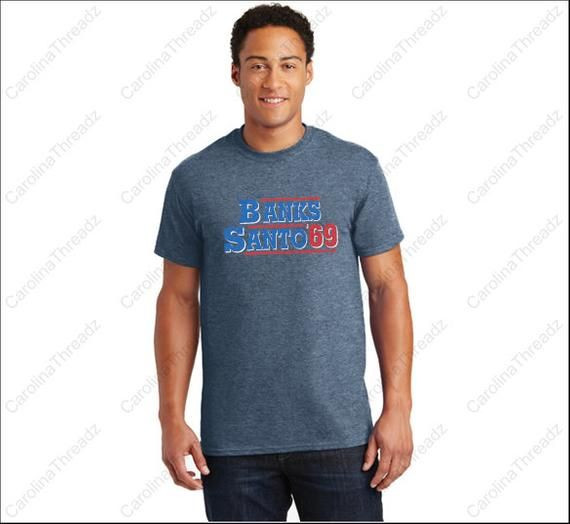 Ernie Banks Ron Santo 1969 Election Style Chicago Heather Blue Shirt