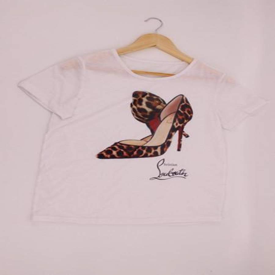 Summer Style Leopard High Heels Printed White Women’s Fashion Short Sleeve Lady Harajuku Style Hipster Tee Top T-Shirt