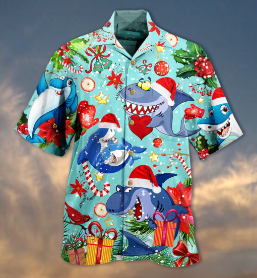 Shark Love Christmas 3D All Over Printed Hawaiian Shirt For Men & Women, Gift For Christmas Occasion, Christmas Short Sleeve Shirt