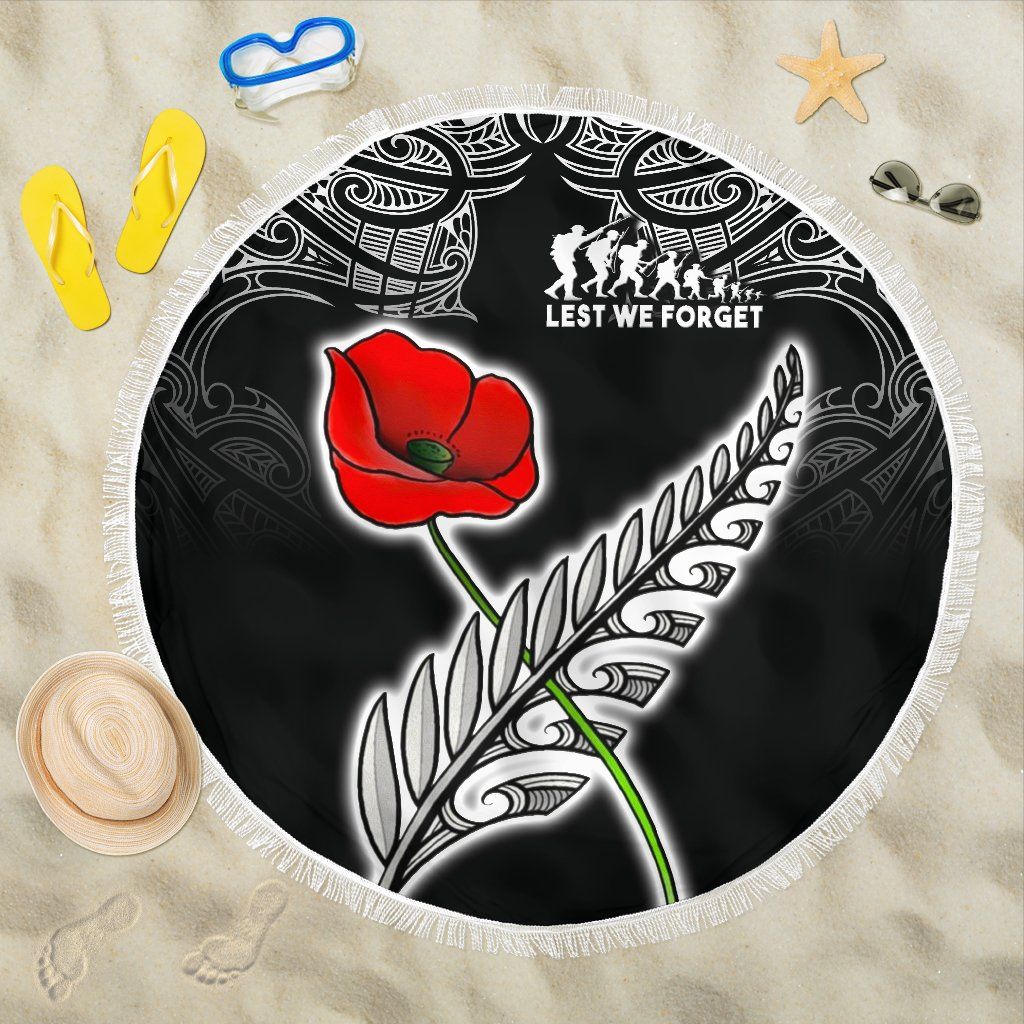 Anzac Australia And New Zealand Beach Blanket, Poppy Fern Lest We Forget  K4