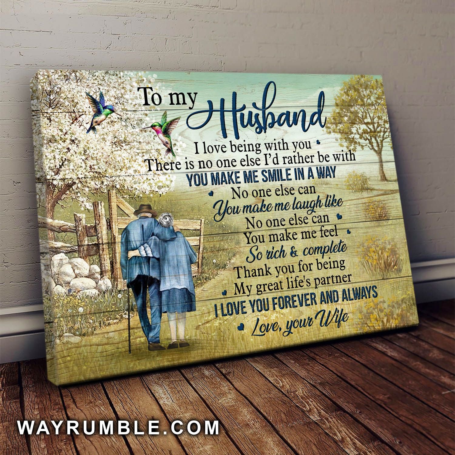 To My Husband – Couple Painting Thank You For Being My Life Partner – Hummingbird Countryside Landscape Painting Landscape Canvas Prints Wall Art Gift For Family, Wall Art Decor, Canvas Print, Home Decor