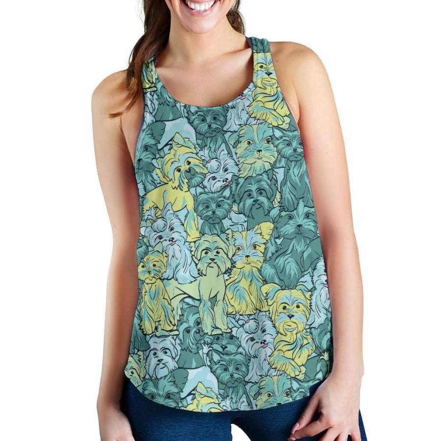 Puppy Yorkshire Terrier Dog Pattern Print Racerback Tank Tops