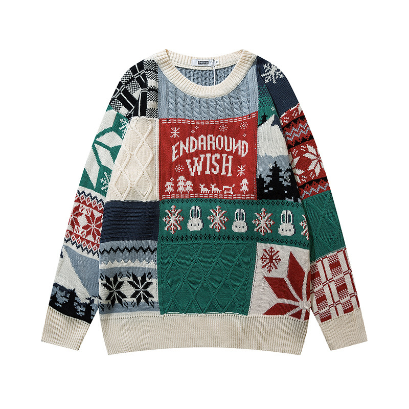 Ugly Christmas Sweater Cute Harajuku Rabbit Tops Men Couple High Street Knitting Sweater Snow Printed Pullover New Vintage Retro alx