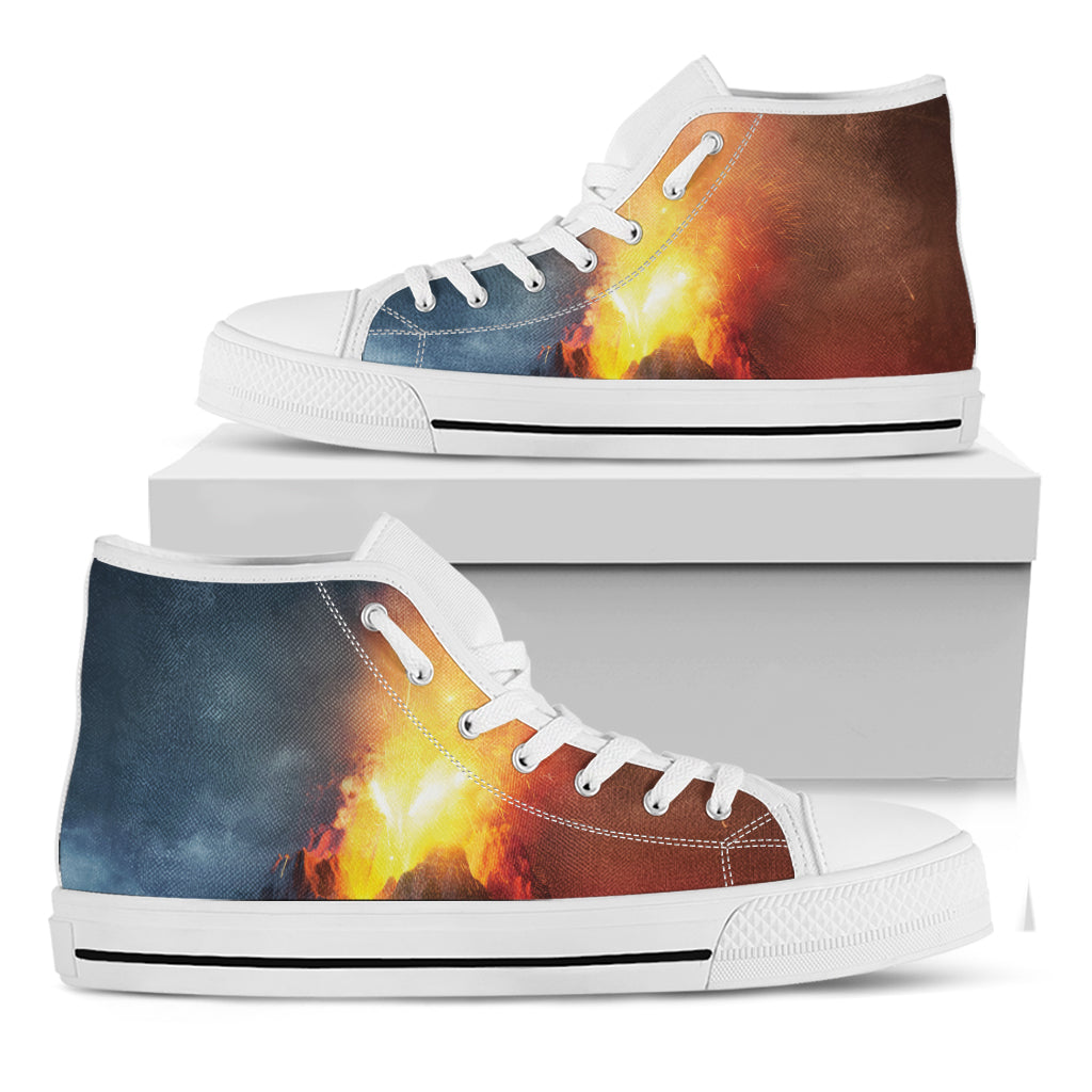 Volcano Eruption Print White High Top Shoes