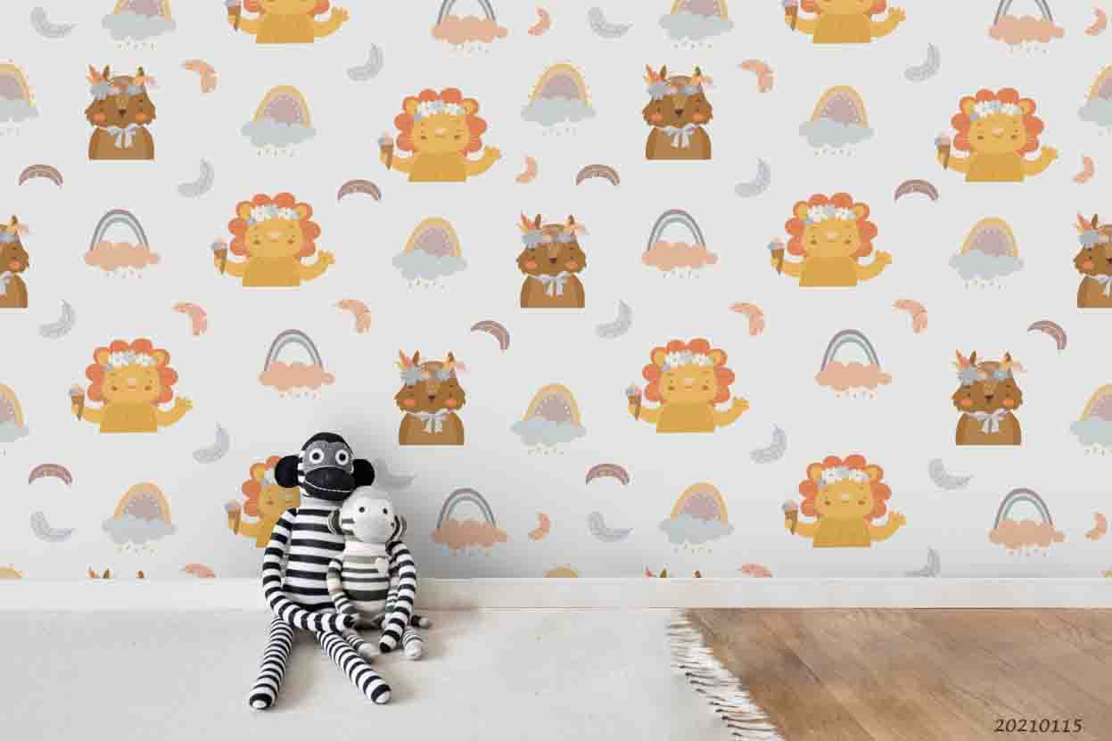 3D Cartoon Animal Lion Rainbow Wall Mural Wallpaper Lqh 55