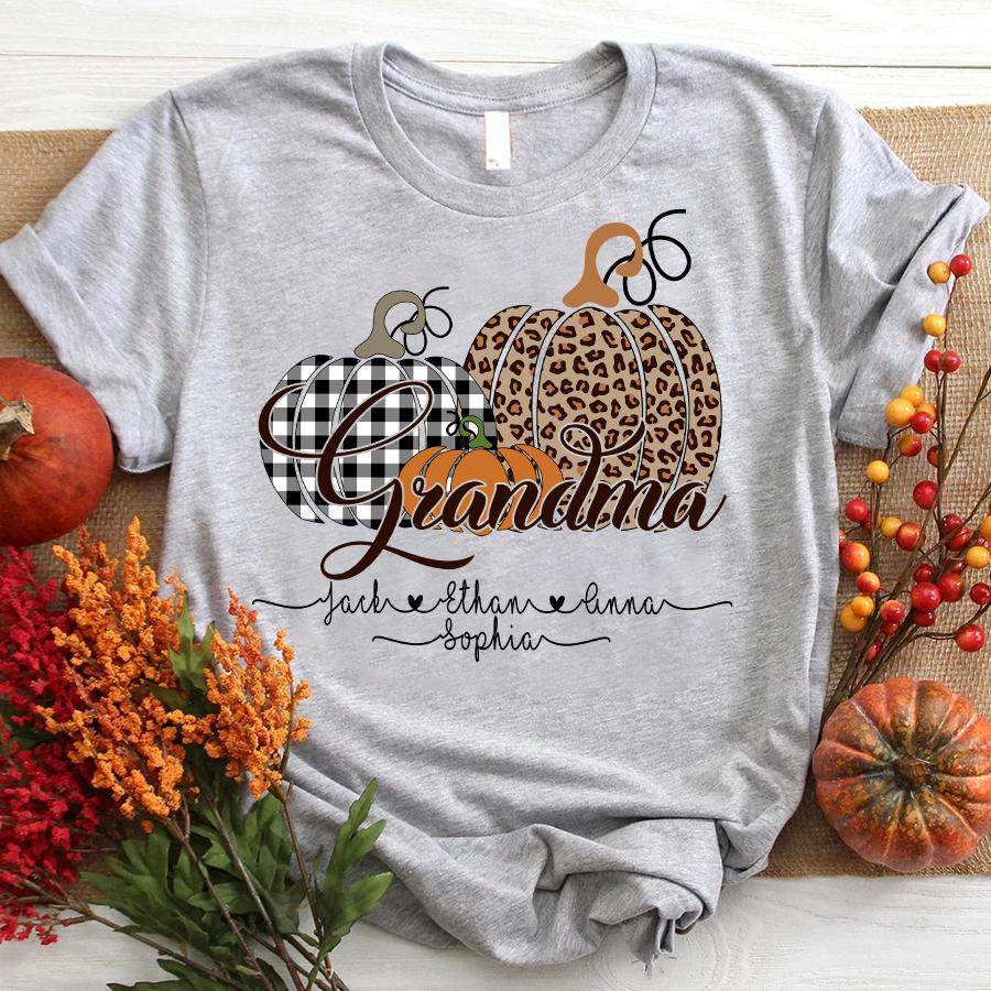 Personalized Grandma Pumpkins And Kids Shirt