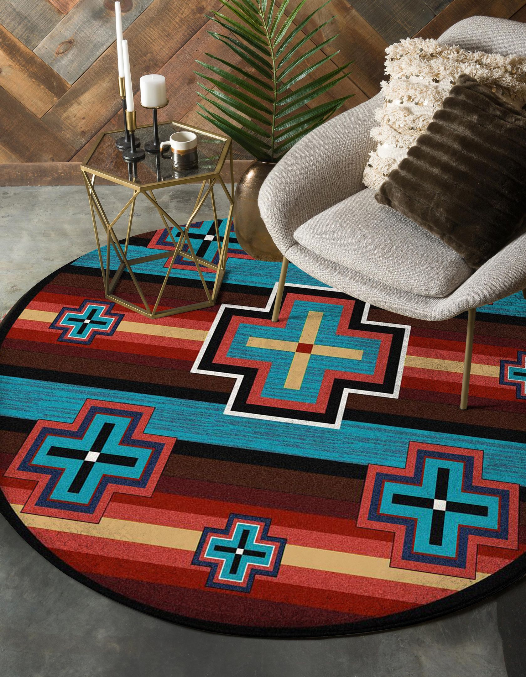 United Tribal Pattern Native American Round Rug