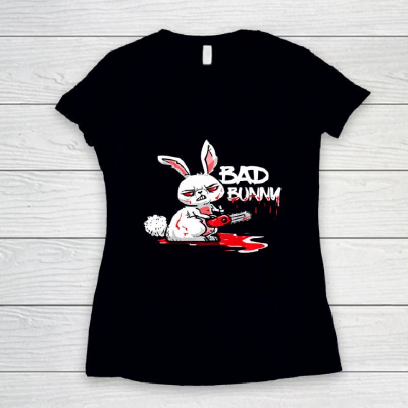 Bad Bunny Funny Horror Rabbit Halloween Gift Evil Women's V-Neck T-Shirt