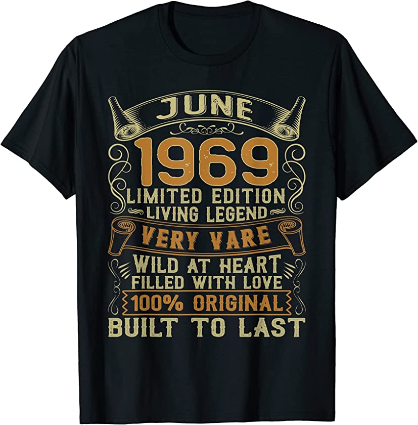 Vintage June 1969 52 Years Old 52nd Birthday Decorations T-Shirt