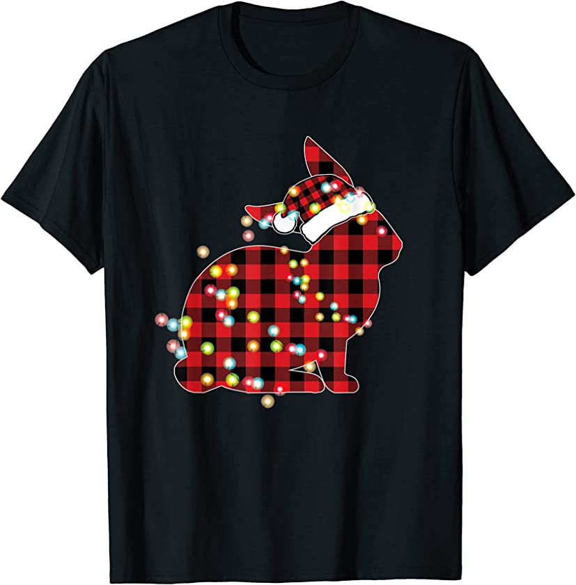 Rabbit Christmas Red Plaid Buffalo Pajamas Bunny Lover T-Shirt