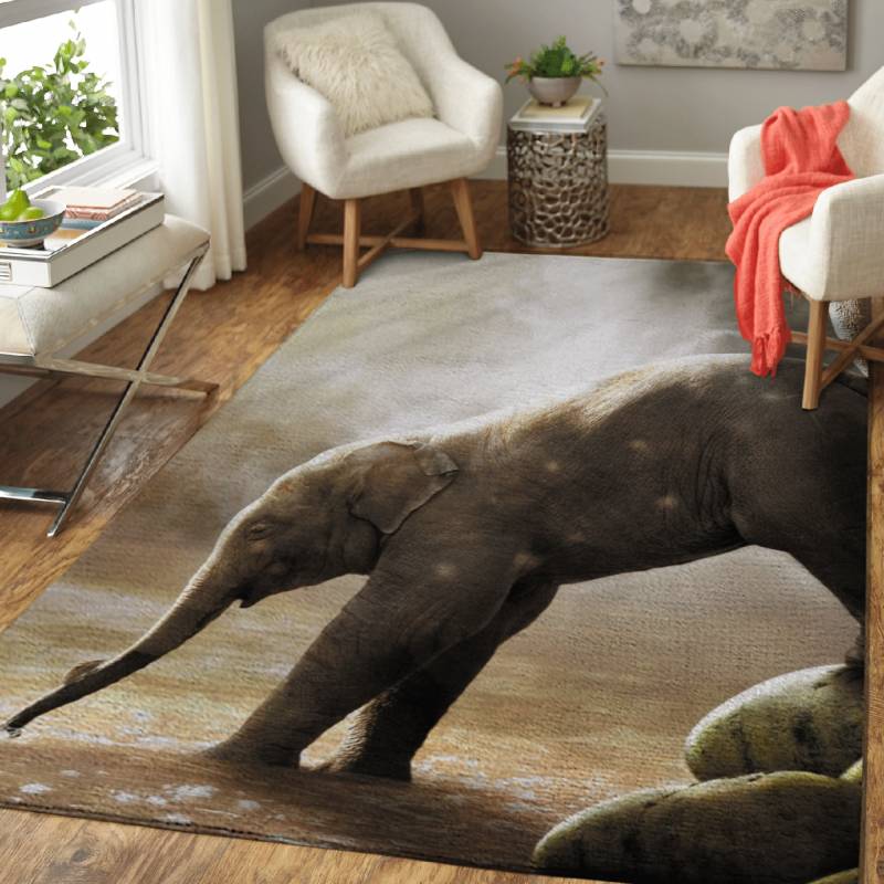 Baby Elephant and Mouse – Animals Area Rug Carpet