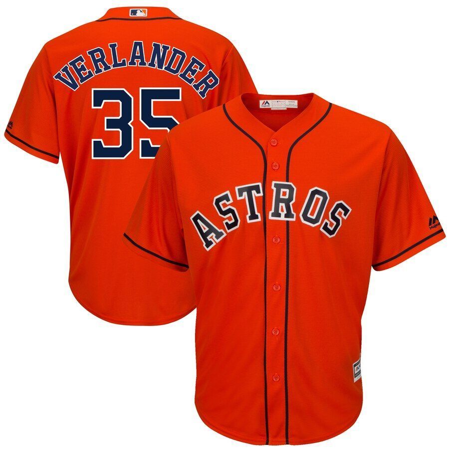 Justin Verlander Houston Astros Majestic Official Cool Base Player Jersey Orange 2019