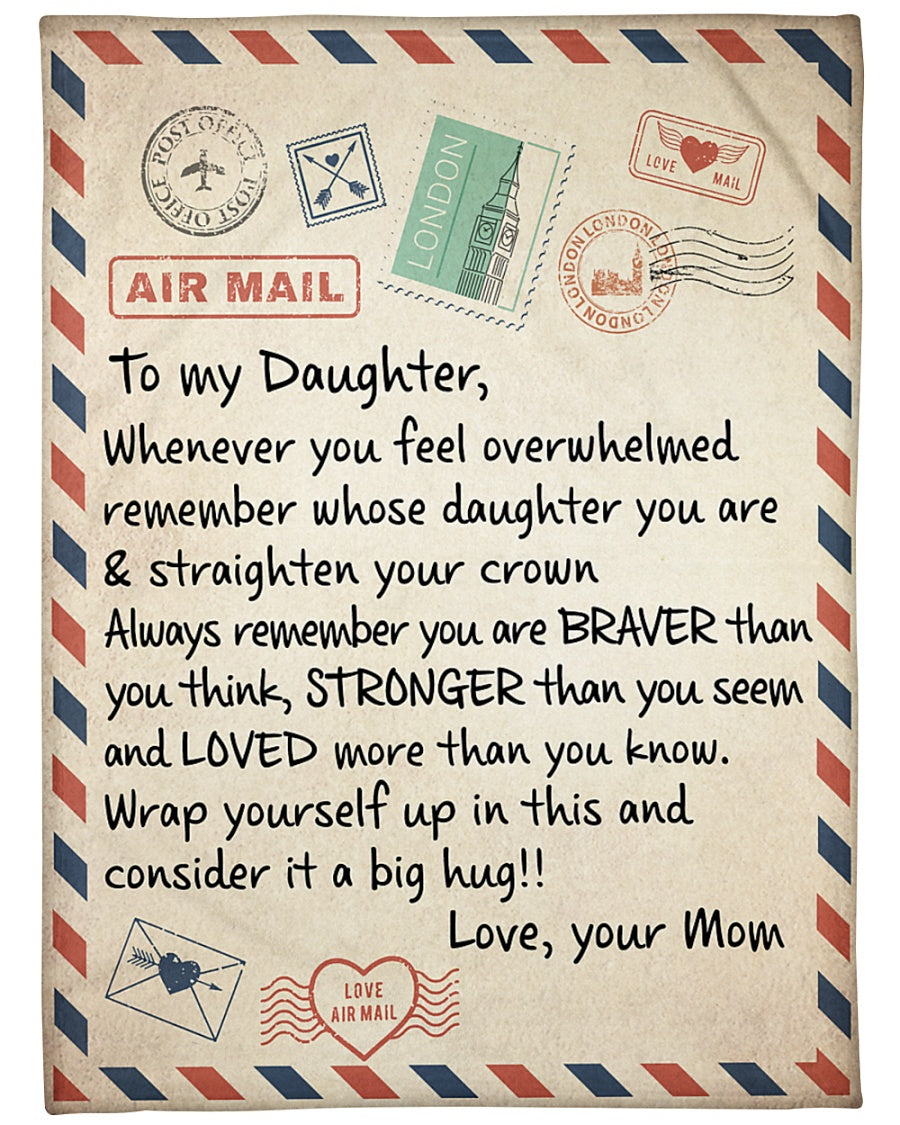 To My Daughter At London Air Mail Fleece Blanket, A Big Hug Best Gift For Daughter From Mom Birthday Gift Home Decor Bedding Couch Sofa Soft And Comfy Cozy