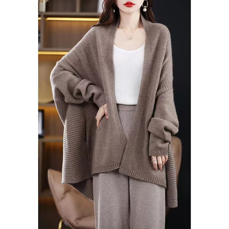 100% Wool Cashmere Sweater Casual Loose Solid Color Knitted Long Sleeve Cardigan Sweater Autumn Winter New Coat Women’s swea alx