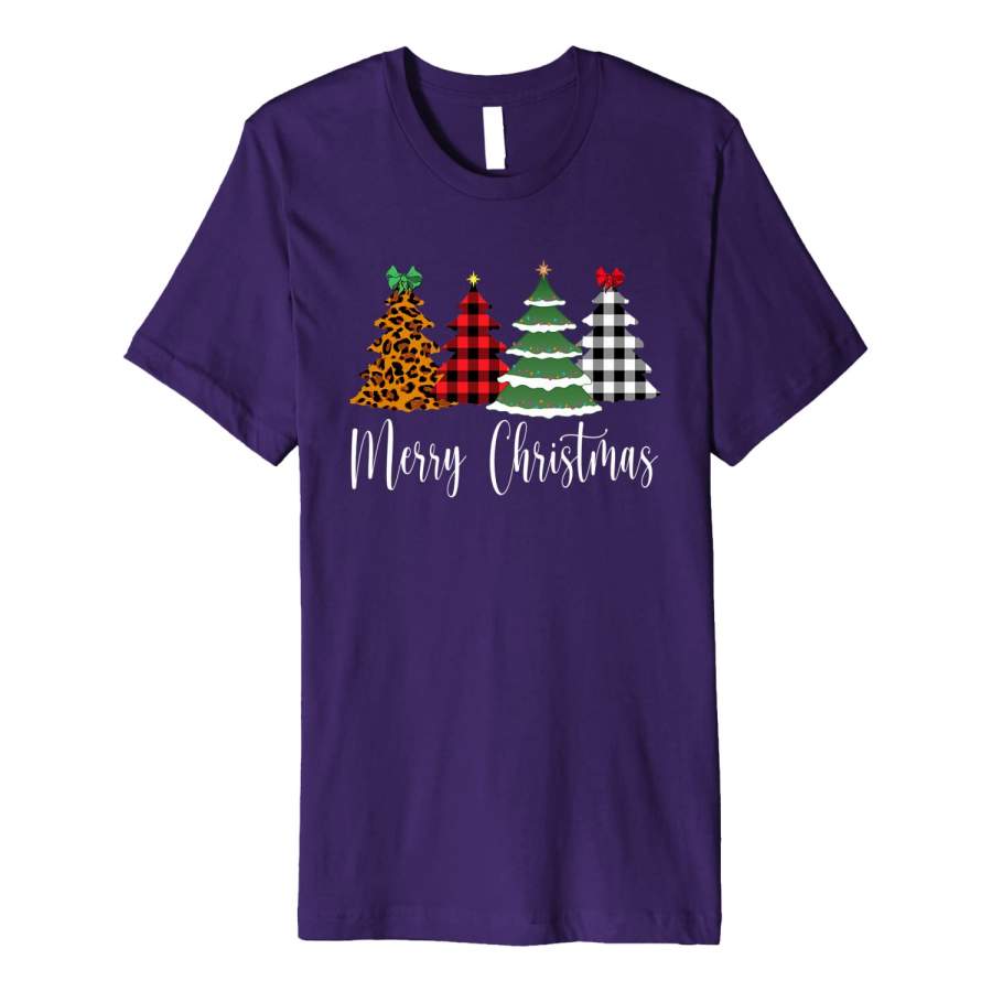 Merry Christmas Trees Buffalo Plaid Leopard Cheetah Print Premium T-Shirt Christmas Gift Ideas