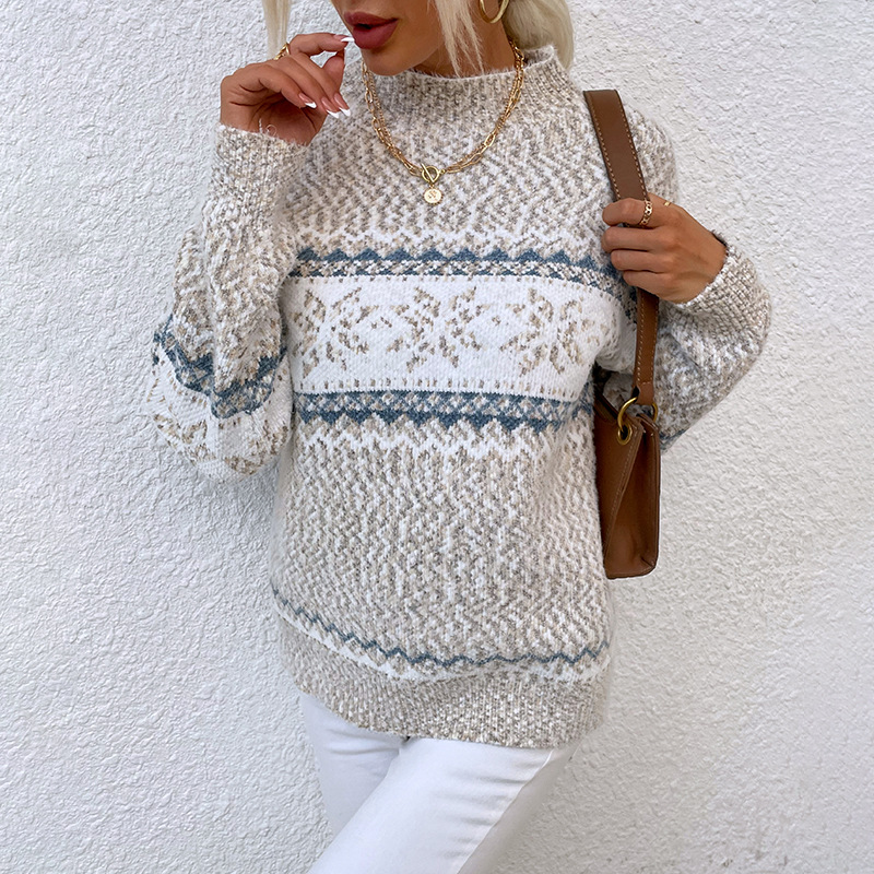 Christmas Turtleneck Snowflake Knit Loose Women Sweater Winter Fashion Warm Pullover Sweaters Casual Lady Chic All-match Jumper alx