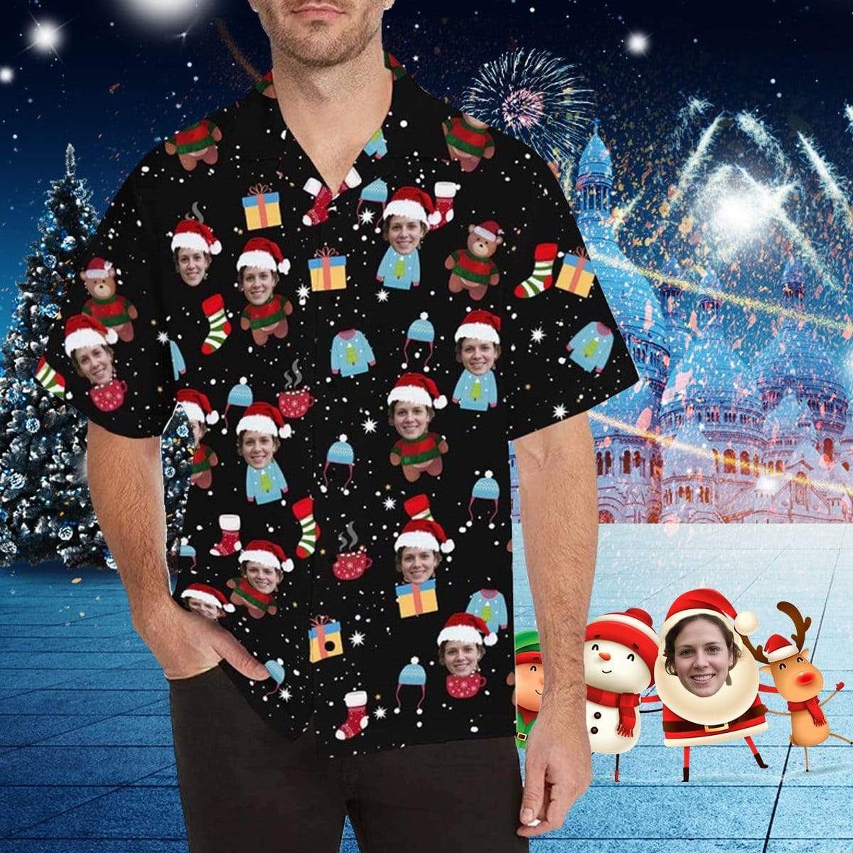 Custom Face Christmas All Over Print Hawaii Shirt Ha46655