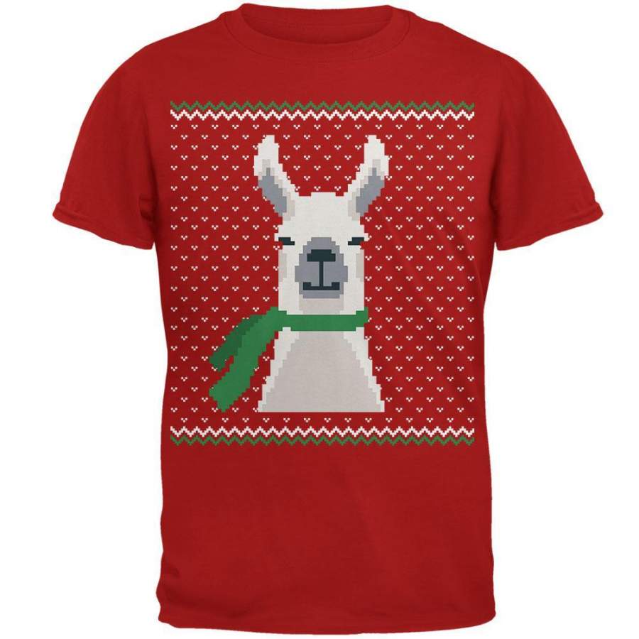 Ugly Christmas Sweater Big Llama Green Mens Soft T Shirt