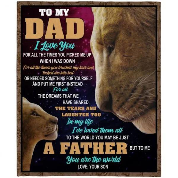 To My Dad The Dreams That We Have Shared Lion Father’S Day Gift From Son Black Fleece Blanket For Daddy Home Decor Bedding Couch Sofa Soft And Comfy Cozy