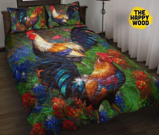 Chicken Painting Flower Beauty Quilt Bed Set And Pillow Covers