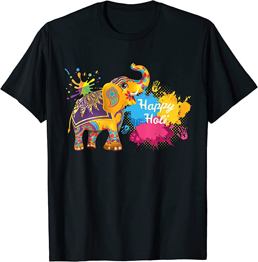 Funny Festival Colorful Elephant Color India, Happy Holi T-Shirt