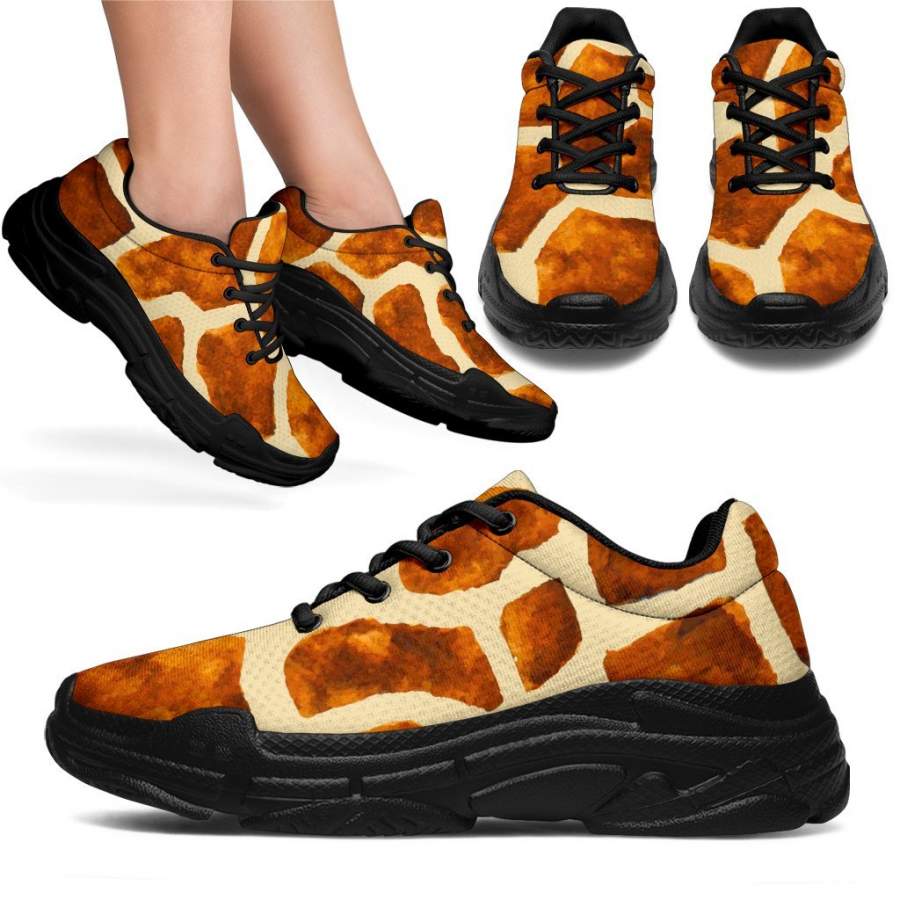 Brown Watercolor Giraffe Pattern Print Chunky Sneakers