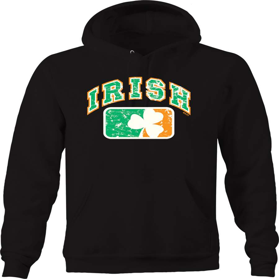 Irish Green Orange and White Lucky Three Leaf Clover Sports Pub Hoodie