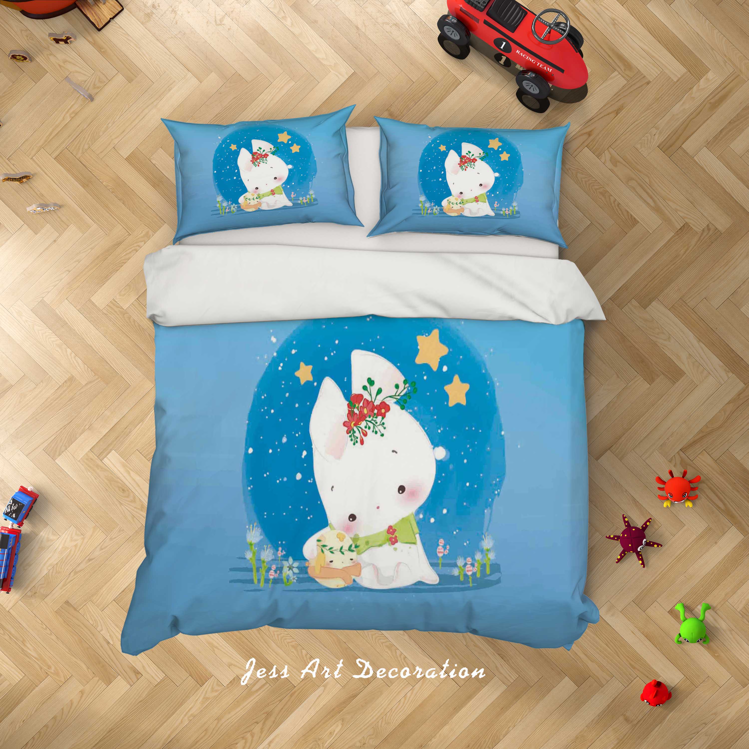 3D Blue Rabbit Quilt Cover Set Bedding Set Duvet Cover Pillowcases Sf96