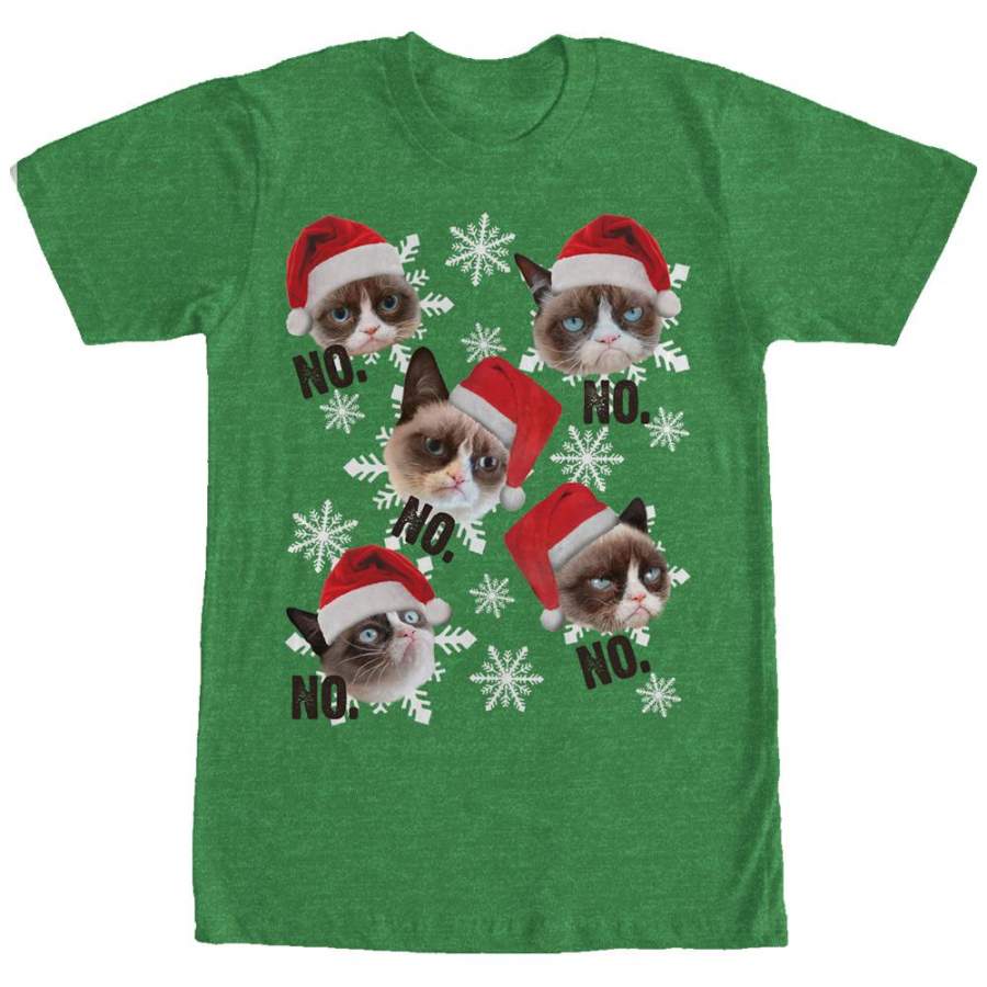 Grumpy Cat Men’s Ugly Christmas Snowflake No  T Shirt Kelly Heather