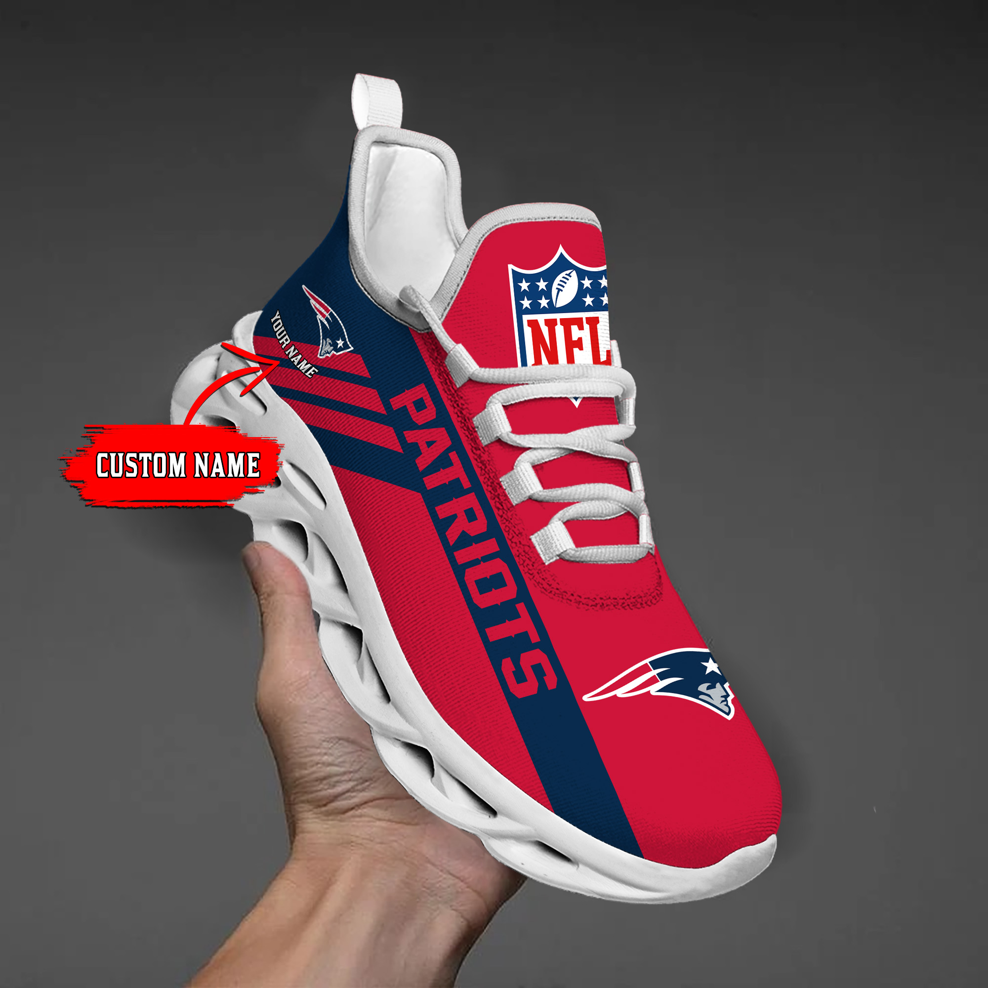 Custom Name-New England Patriots-Personalize Max Soul Shoes Sport Sneakers M16 And Baseball Jersey Shirt