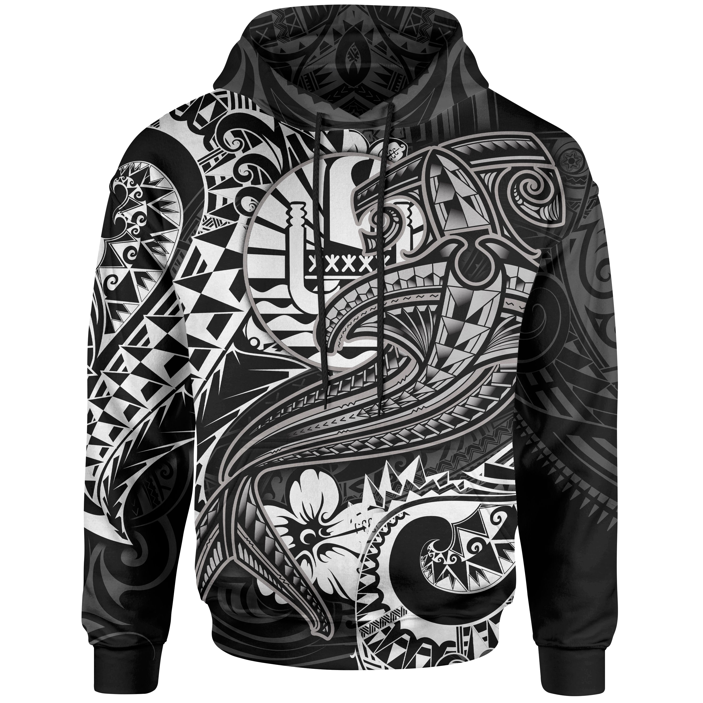 Tahiti Hoodie – White Shark Polynesian Tattoo – BN18