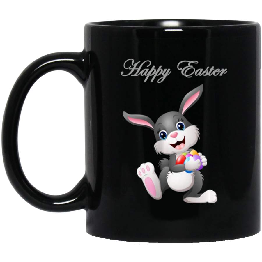 W Happy Easter Day – Cute Easter Bunny – Back side 11oz 15oz Black Mug Happy Easter Day Funny Colors Eggs Bunny Ears Peeps Cute